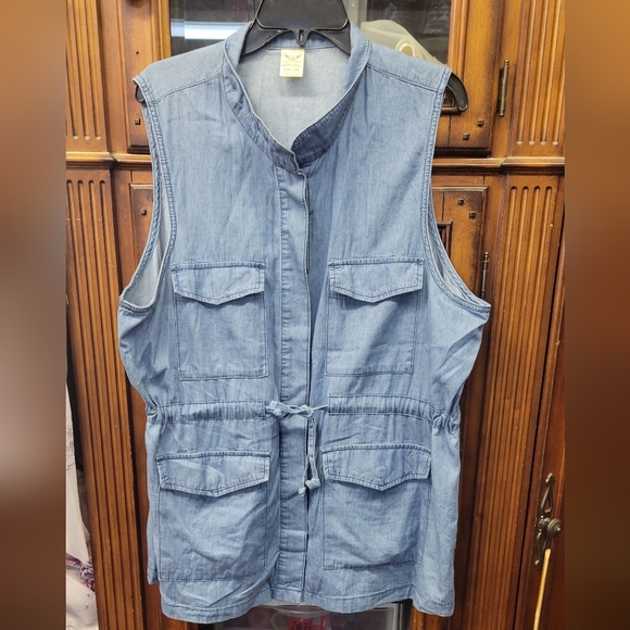 Faded Glory Sleeveless Denim Vest Pockets Cinch Drawstring Waist XXL  (20) - Picture 1 of 5